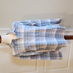 Orvis Perfect Flannel Shirt Medium Light Blue/White/Gray NWOT